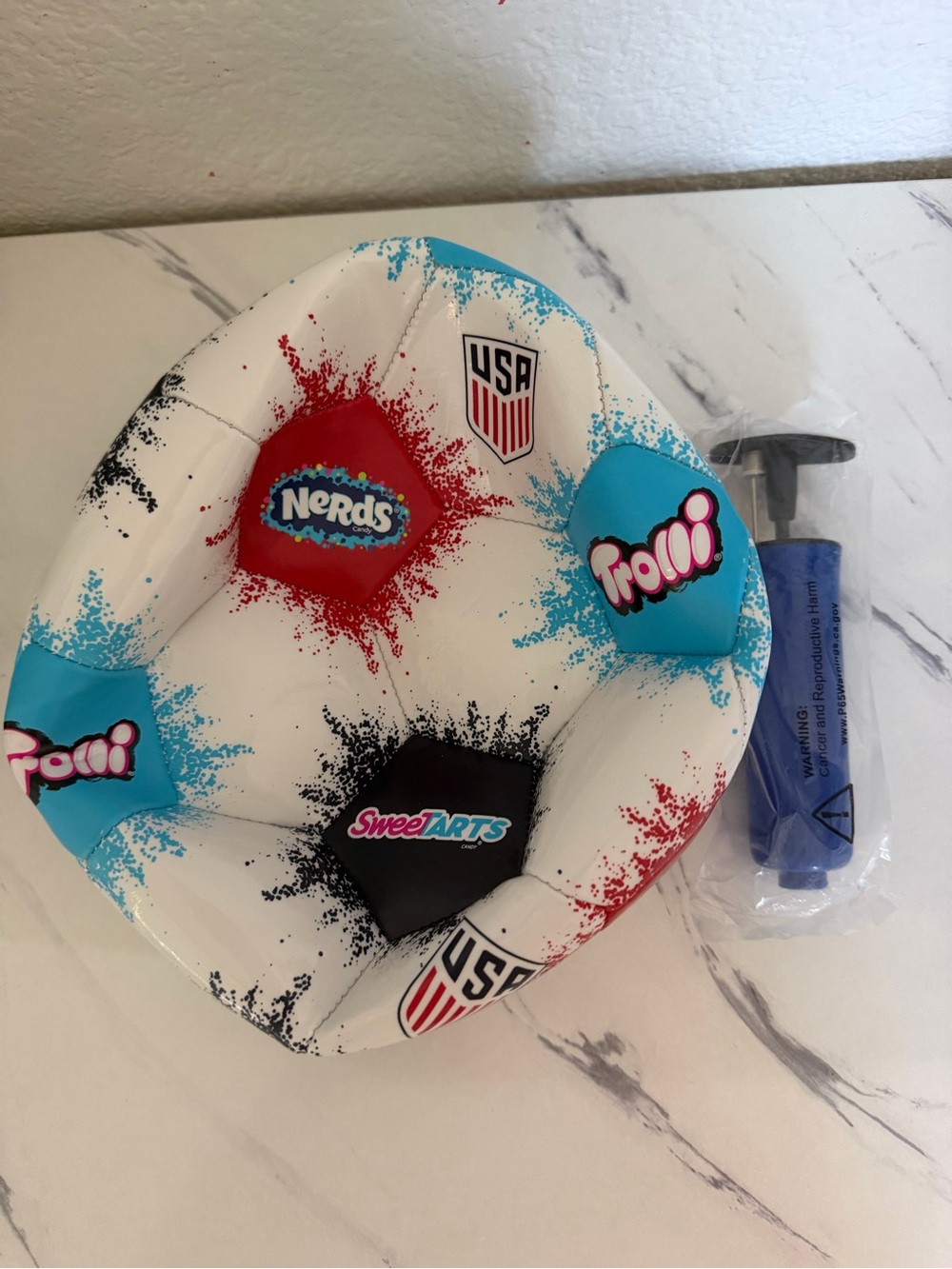 Brand New Ferrera Candy USA Soccer Ball and Pump Trolling Nerds SweetTarts